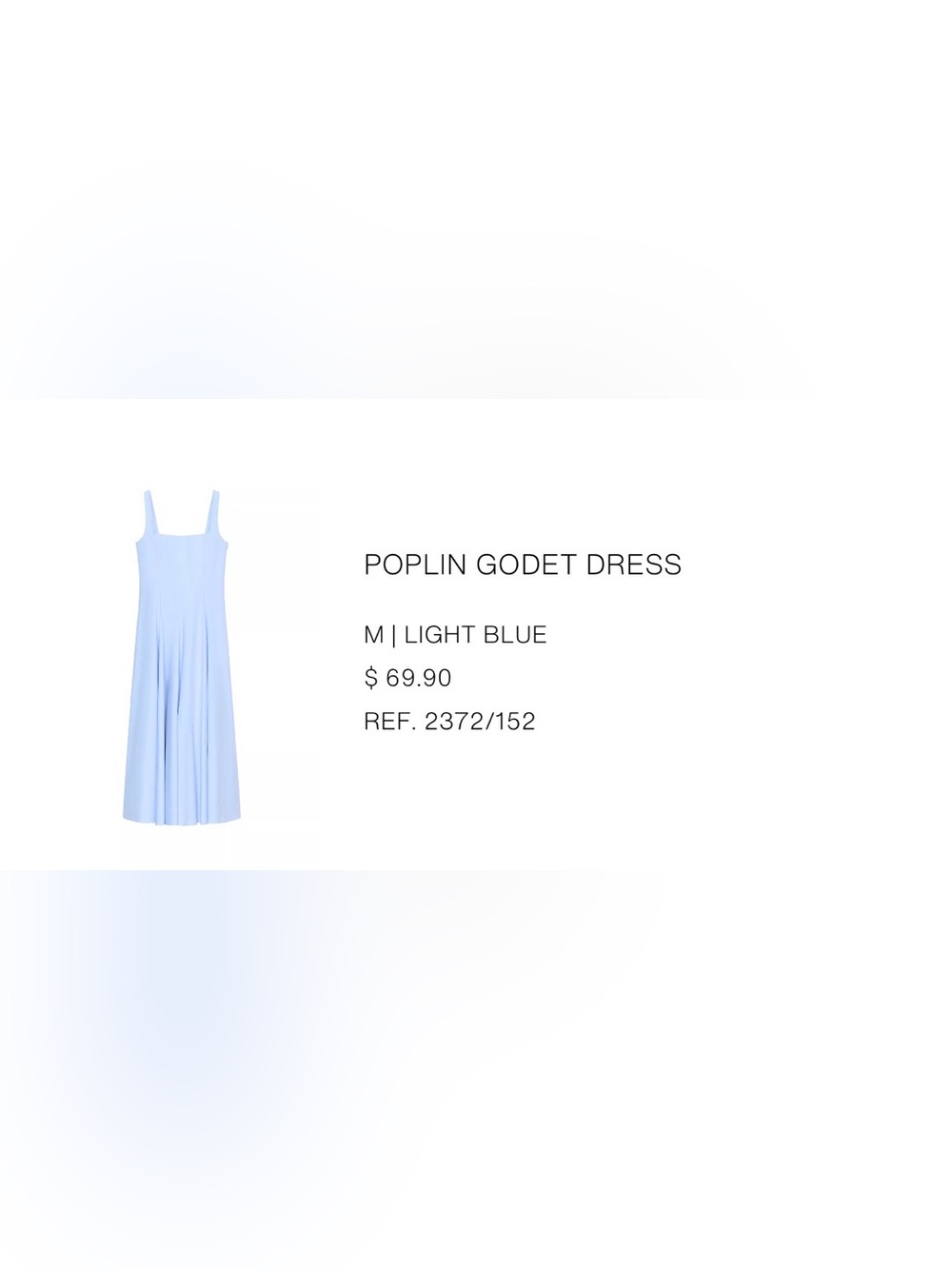 Zara Light Blue Poplin Dress with Godet Detail summer dress